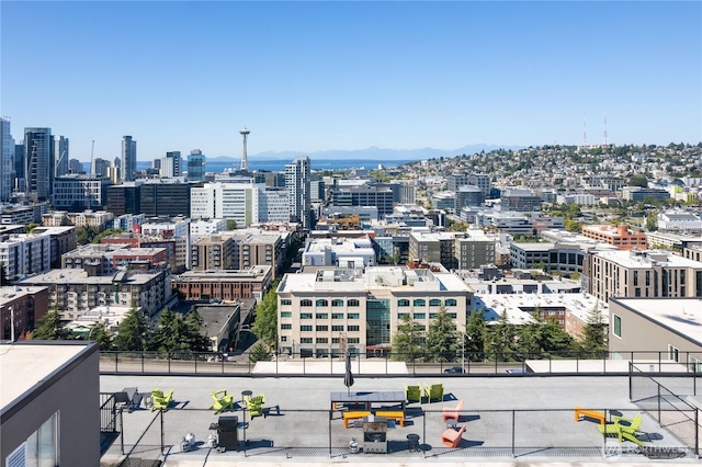 city view with a mountainous background