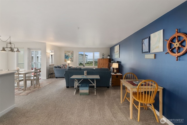 living room featuring light colored carpet