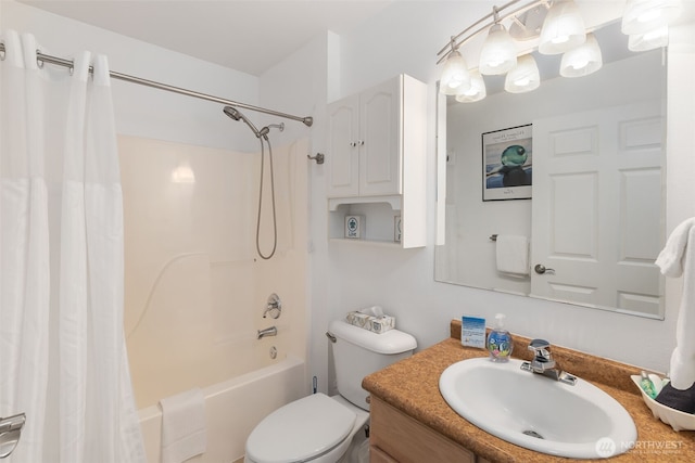 full bathroom featuring vanity, toilet, and shower / tub combo with curtain
