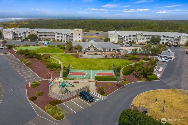 aerial view with a wooded view