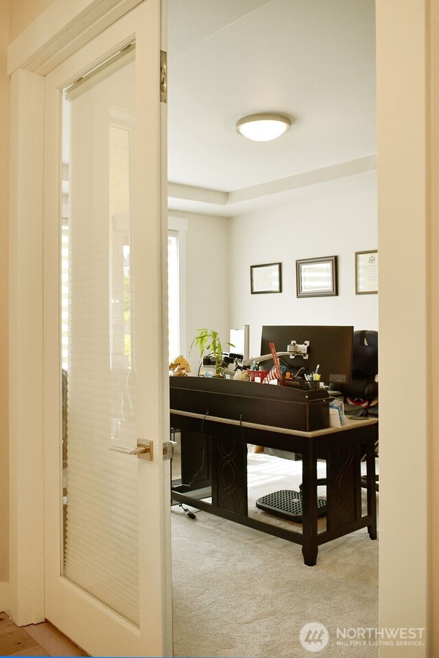 view of carpeted office space