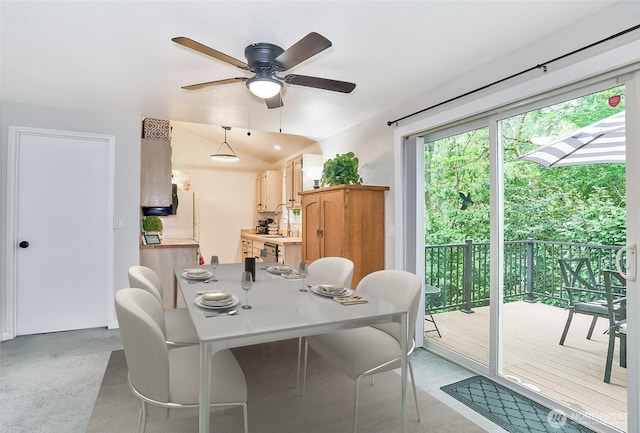 10822 SE 260th St Unit 2B1, Kent, WA 98030 - dining space featuring a ceiling fan and light colored carpet