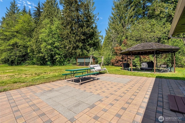 view of patio / terrace featuring a gazebo