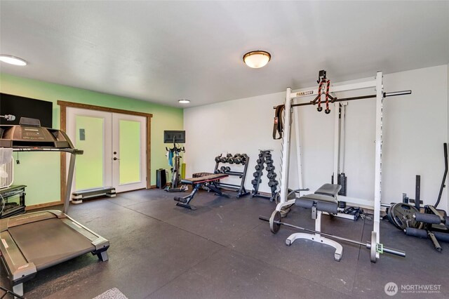 exercise room with french doors