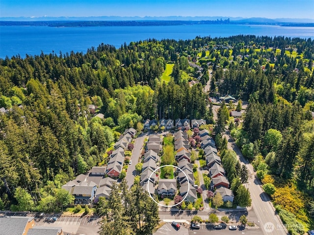 aerial view with a residential view and a water and mountain view