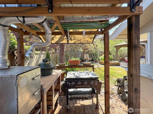 525 W 16th St, Port Angeles, WA 98363 - view of patio / terrace featuring exterior kitchen, fence, and a wooden deck