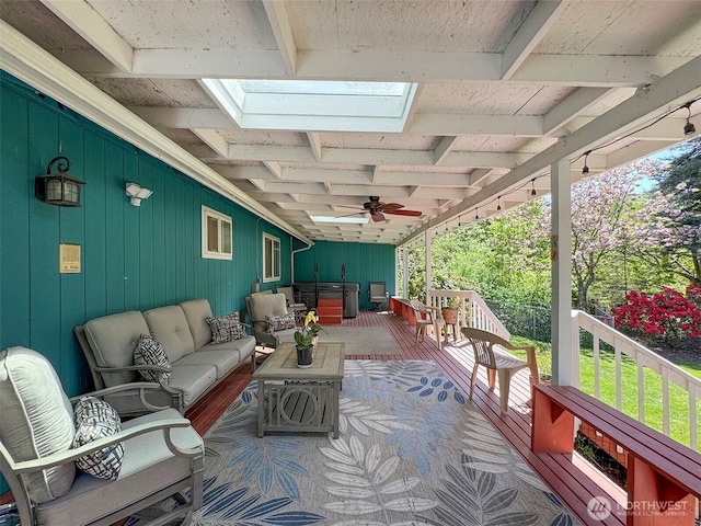 401 Dungeness Mdws, Sequim, WA 98382 - wooden deck featuring ceiling fan and an outdoor living space