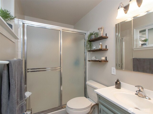 401 Dungeness Mdws, Sequim, WA 98382 - full bath with vanity, toilet, and an enclosed shower