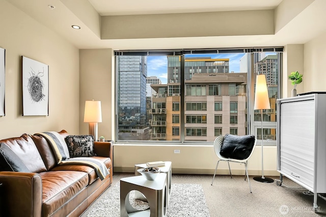 2121 Terry Ave Unit N1203, Seattle, WA 98121 - living area with baseboards, carpet, and recessed lighting
