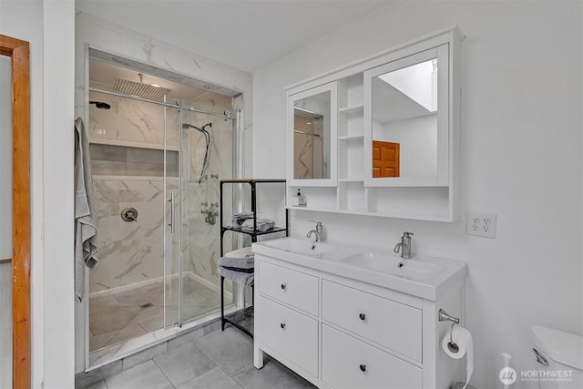 4716 167th Ave NW, Lakebay, WA 98349 - bathroom featuring a marble finish shower, double vanity, and toilet
