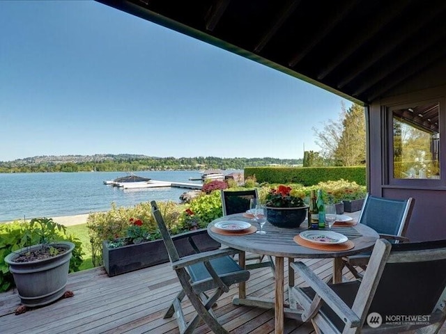 4400 E Mercer Way, Mercer Island, WA 98040 - wooden terrace featuring a water view and outdoor dining space