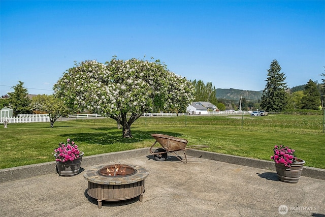 28009 SE 456th St, Enumclaw, WA 98022 - view of patio / terrace featuring a fire pit and a mountain view
