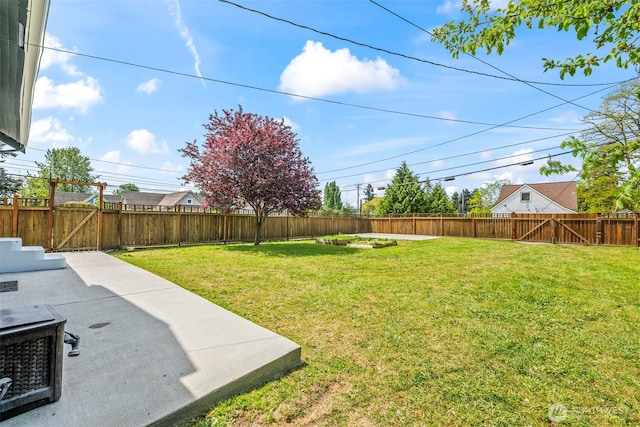 view of yard featuring a patio area and a fenced backyard
