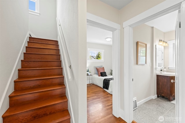 stairway with baseboards