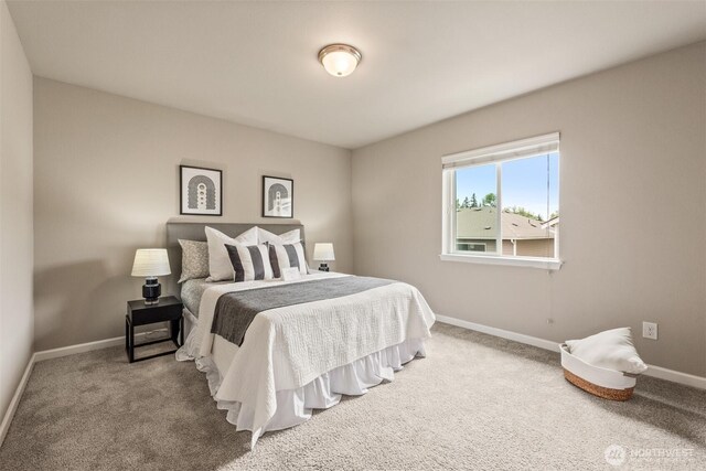 bedroom featuring baseboards and carpet