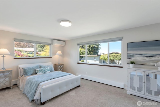 18215 3rd Pl SW, Normandy Park, WA 98166 - carpeted bedroom featuring baseboard heating, a wall unit AC, and baseboards
