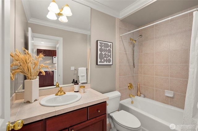 2530 39th Ave E, Seattle, WA 98112 - full bathroom with shower / bathtub combination with curtain, toilet, vanity, and ornamental molding