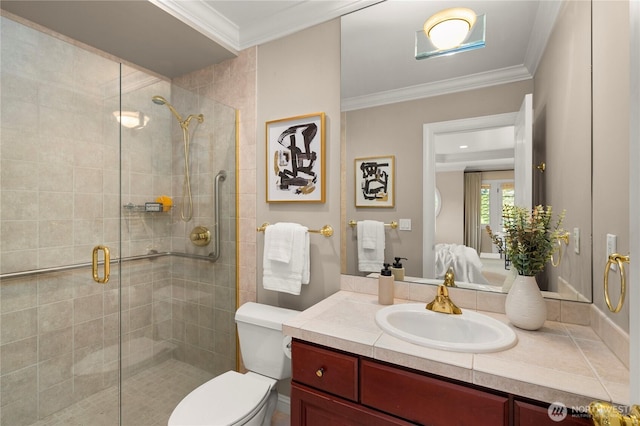 2530 39th Ave E, Seattle, WA 98112 - full bath with vanity, a stall shower, toilet, and ornamental molding