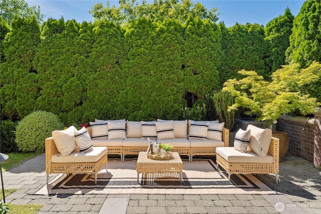 2530 39th Ave E, Seattle, WA 98112 - view of patio / terrace with a forest view and outdoor lounge area