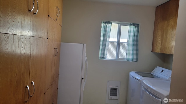 3129 Hudson St, Longview, WA 98632 - laundry room with separate washer and dryer, cabinet space, and heating unit
