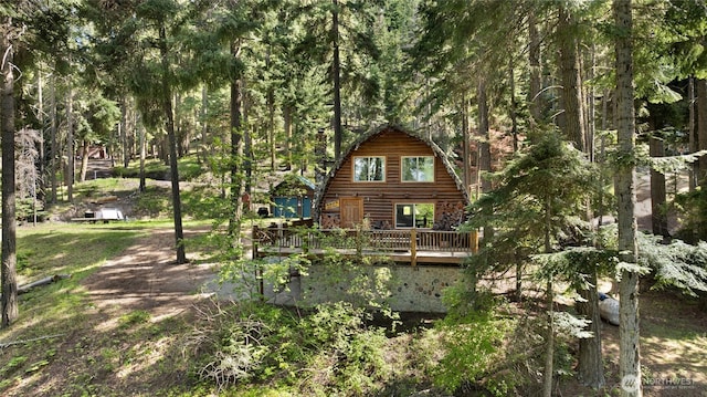 21 Two Springs Rd, Cle Elum, WA 98922 - back of property featuring a wooden deck, a gambrel roof, and log siding
