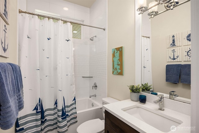 8650 NE Reserve Way, Bainbridge Island, WA 98110 - full bathroom featuring toilet, vanity, and shower / tub combo with curtain