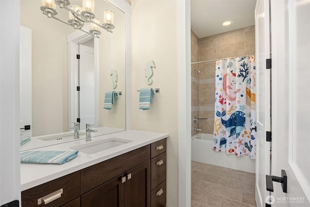 8650 NE Reserve Way, Bainbridge Island, WA 98110 - full bath featuring shower / bathtub combination with curtain, vanity, and recessed lighting