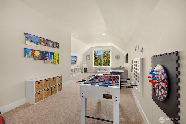 8650 NE Reserve Way, Bainbridge Island, WA 98110 - playroom with vaulted ceiling, carpet flooring, baseboards, and recessed lighting