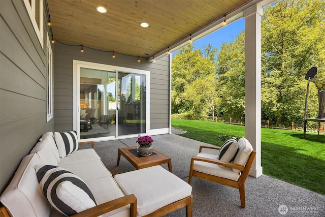 8650 NE Reserve Way, Bainbridge Island, WA 98110 - view of patio / terrace featuring an outdoor living space and view of wooded area