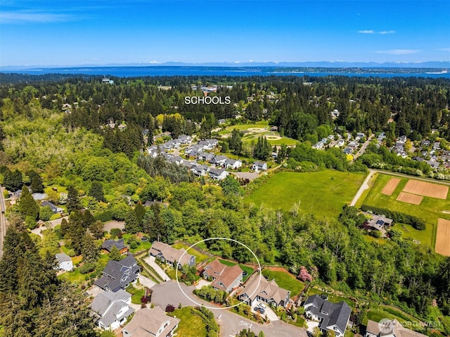 8650 NE Reserve Way, Bainbridge Island, WA 98110 - aerial perspective of suburban area with a heavily wooded area
