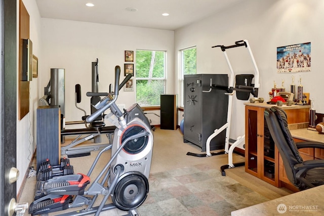workout area with recessed lighting
