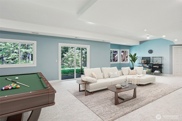25846 NE 4th Pl, Sammamish, WA 98074 - living area with carpet flooring, plenty of natural light, recessed lighting, and pool table