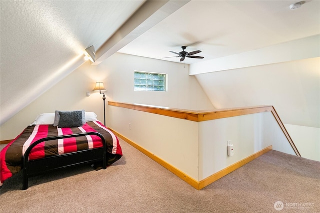 12026 Shuksan Rim Dr, Deming, WA 98244 - carpeted bedroom featuring lofted ceiling, baseboards, and ceiling fan