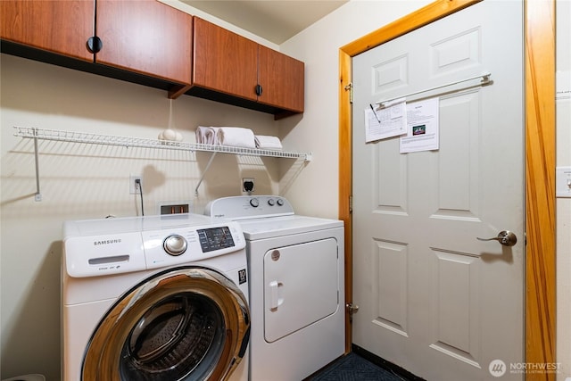 12026 Shuksan Rim Dr, Deming, WA 98244 - clothes washing area with cabinet space and washing machine and dryer