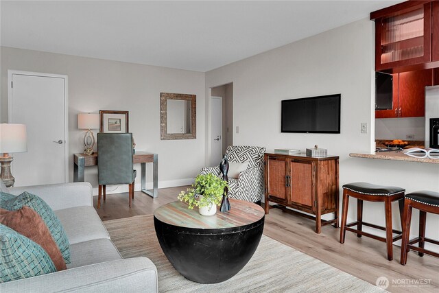 1105 Spring St Unit 1306, Seattle, WA 98104 - living room with light wood-style flooring and baseboards