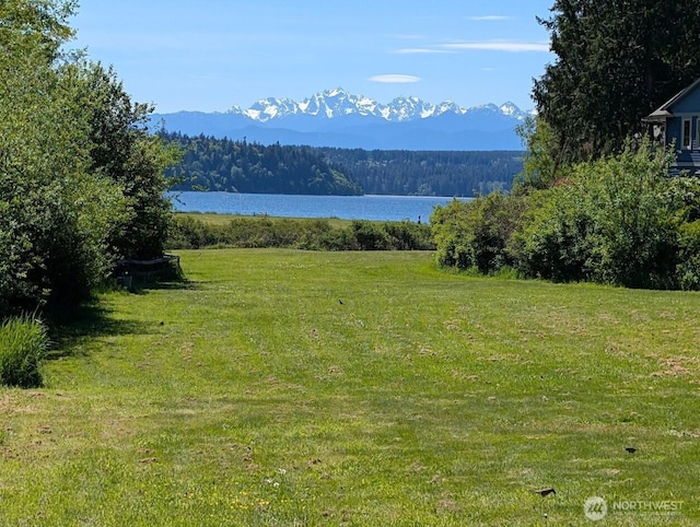 5772 NE Spruce Dr, Hansville, WA 98340 - mountain view featuring a large body of water and a heavily wooded area
