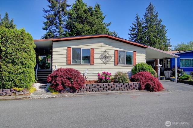 view of front of house with driveway and an attached carport