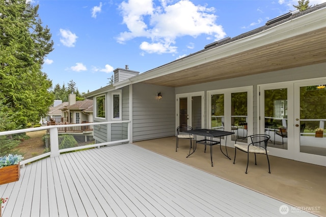 wooden terrace with french doors