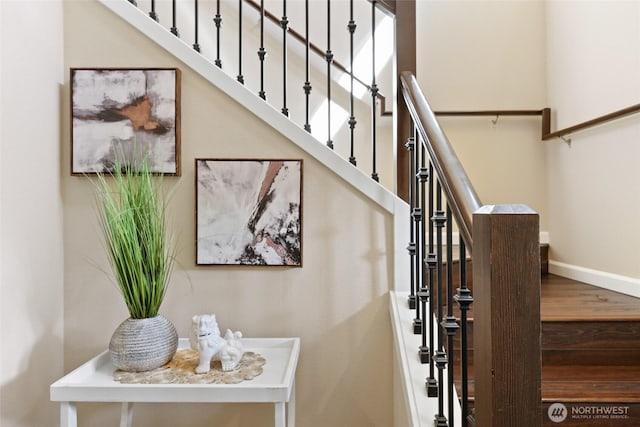 1517 Onyx St SE, Olympia, WA 98501 - staircase with baseboards and wood finished floors