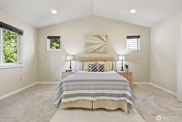1517 Onyx St SE, Olympia, WA 98501 - bedroom with baseboards, recessed lighting, carpet floors, and vaulted ceiling