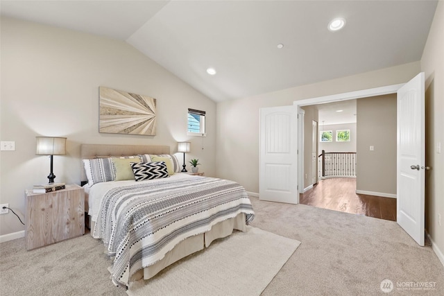 1517 Onyx St SE, Olympia, WA 98501 - carpeted bedroom featuring lofted ceiling, multiple windows, baseboards, and recessed lighting