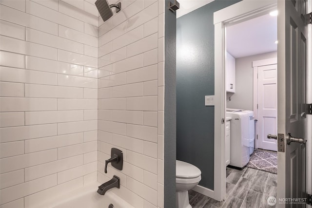 2656 168th Ave NE, Bellevue, WA 98008 - full bathroom with separate washer and dryer, toilet, wood finished floors, and washtub / shower combination