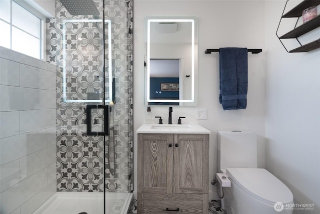 2656 168th Ave NE, Bellevue, WA 98008 - bathroom with tiled shower, toilet, and vanity