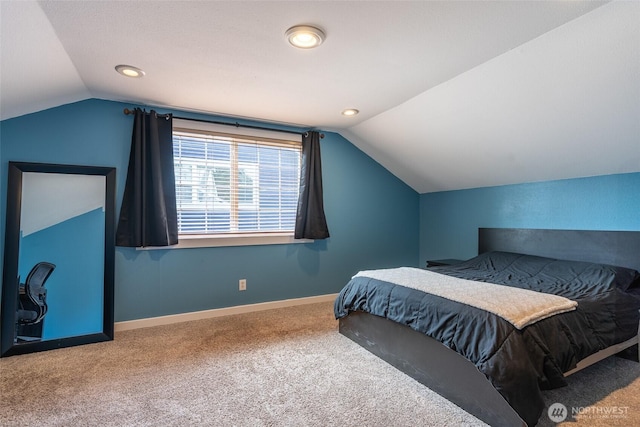 2656 168th Ave NE, Bellevue, WA 98008 - bedroom with vaulted ceiling, carpet floors, baseboards, and recessed lighting