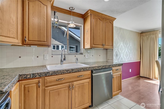 7351 32nd Ave SW, Seattle, WA 98126 - kitchen featuring dishwasher, a sink, range, tile countertops, and decorative backsplash