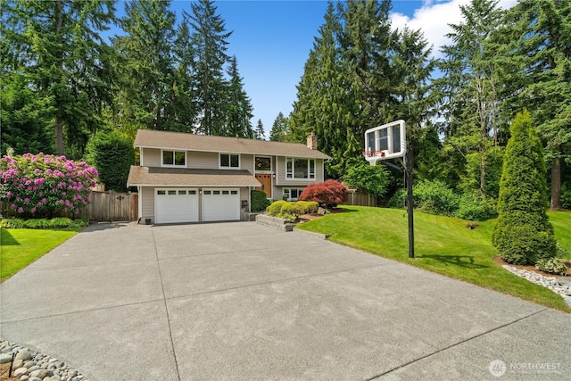 10811 164th Pl NE, Redmond, WA 98052 - bi-level home featuring driveway, an attached garage, and a chimney