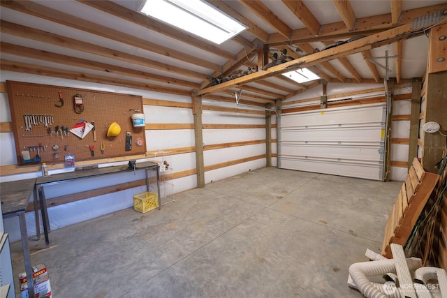 garage featuring a workshop area