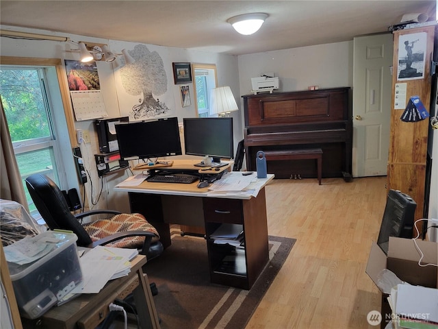 office area featuring light wood finished floors