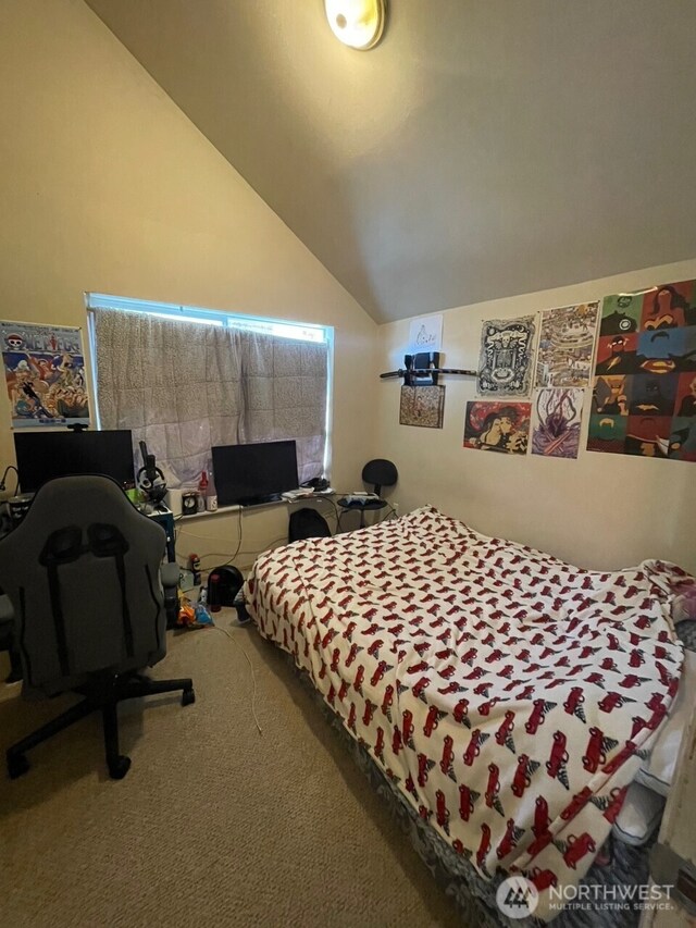 10202 1st Ave NW, Seattle, WA 98177 - carpeted bedroom featuring lofted ceiling and an office area