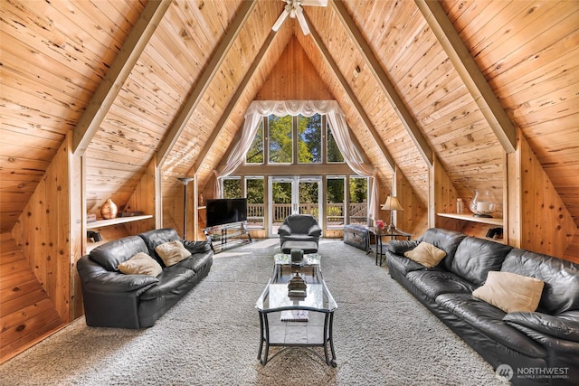 1418 E Blackburn Rd, Mount Vernon, WA 98274 - carpeted living area with wood walls and wooden ceiling